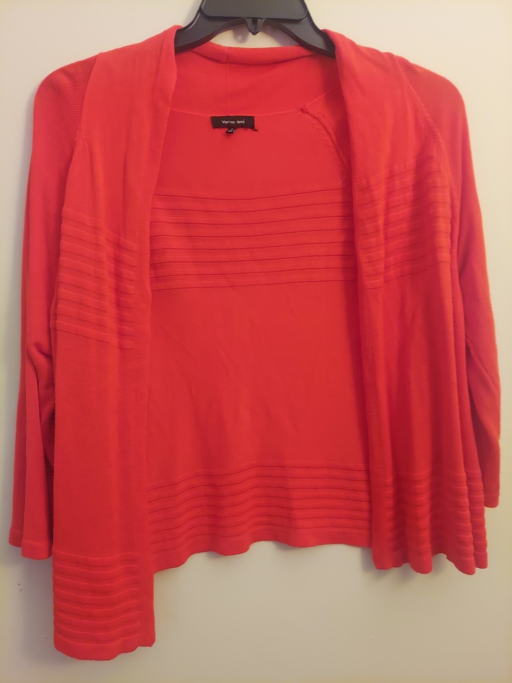 Verve Ami Open-Front Ribbed Trim Cardigan - Coral